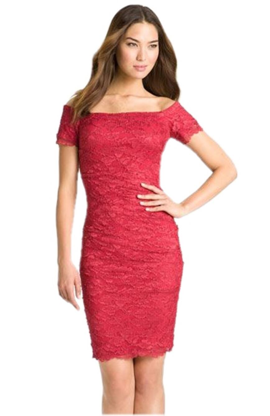 Betsy & Adam Square Neck Lace Overlay Sheath Dress